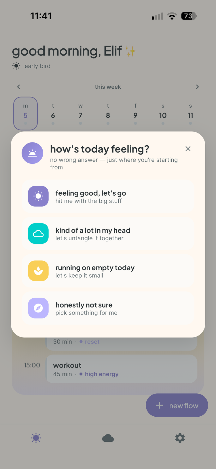 vitaflow morning check-in asking how today is feeling
